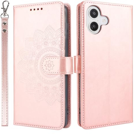 ELTEKER iPhone 16 Case, iPhone 16 Leather Book Case with Card Holder Wallet, [Full Protection] [Card Slots] [Folding Stand]-Rose Gold