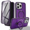 Zouzt for iPhone 15 Pro Max Matte Case and Screen Protector 15 Pro Max Case with Glass Screen Protector 360 Full Body Protective Shockproof Frosted Stand Phone Case, Anti-Fingerprint - Deep Purple