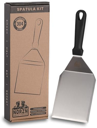 Norzn Brothers® Spatola Barbecue Inox 304 – Spatola Hamburger Acciaio, Spatola Cucina Acciaio, Spatola per pizza, Spatola per Grill, Teppanyaki, Qualità Alimentare, Garanzia 10 Anni