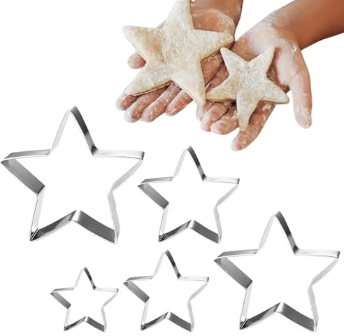 Mivanta 5 Stück Stern-Ausstechformen Set, Fünfzackiger Edelstahl Keksausstecher, Lebensmittelechtes Material, Weihnachts-Backwerkzeuge, DIY Backen und Basteln