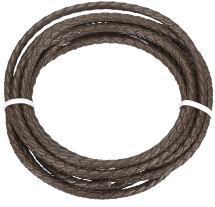 QUARKZMAN Geflochtener Lederband, 4mm Rund Geflochtenes Kunstleder Halsband Schnur 2 Meter für Schmuckherstellung Halsketten Handwerk Flechten, Dunkelbraun, 2m