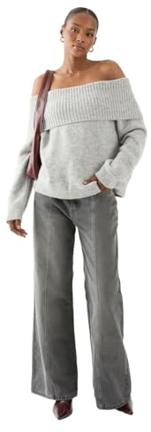 MissPap Premium Knit Bardot Foldover Jumper, L, grey