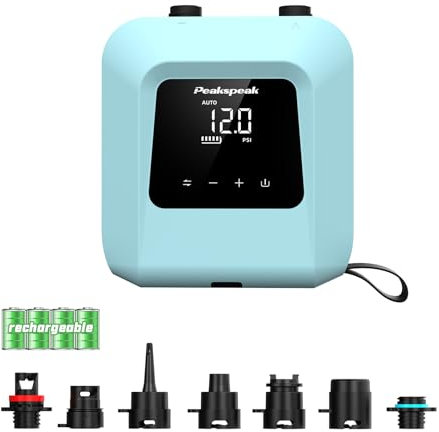 Peakspeak 20PSI Elektrische SUP Pumpe mit Akku - Wiederaufladbar, Intelligente Inflation/Deflation, Automatische Abschaltung für SUP-Boards, Kajak,Flügel,Drachen, Zelt, Matratze, Blau