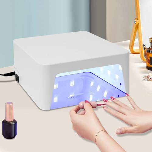 WindWilder LED Nagellampe 48W 24V 2A UV-Nageltrockner für Nagelgel mit 4 Zeitmodi und LCD-Display für Zuhause und Schönheitssalon 21x19.6x8.7cm Weiß
