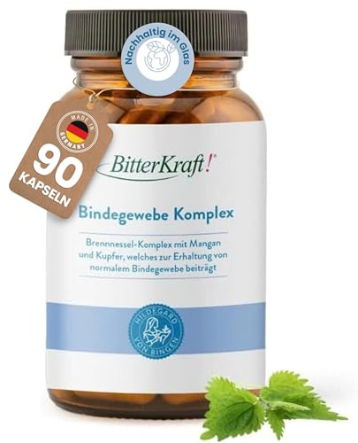 BitterKraft! Bindegewebe-Komplex - 90 Kapseln - Brennnessel-Komplex mit Mangan & Kupfer - Pflanzlich & vegan - Entwässerung - 100 % Natur - Made in Germany