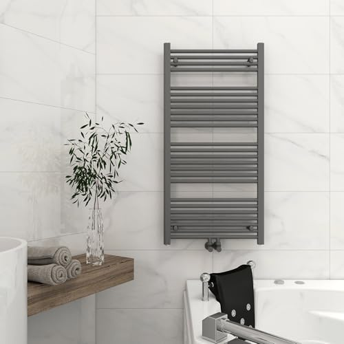 KESANITAR Badheizkörper Mittelanschluss 1160x600 mm, 647W Handtuchheizkörper & Handtuchtrockner, Einfach Installation Bad Heizkörper Handtuchwärmer, Ideal Badezimmer Handtuchhalter Heizung, Grau
