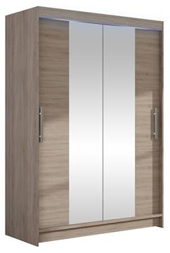 Mirjan24 Kleiderschrank Miami II mit RGB LED Beleuchtung, Modernes Schiebetürenschrank mit Kleiderstange und Einlegeböden für Kleidung, Garderobenschrank (Trüffel)