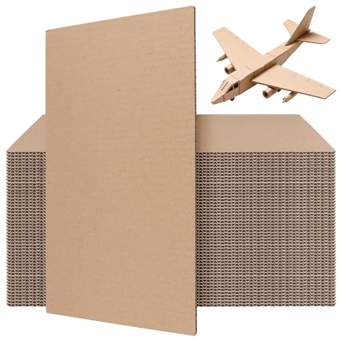 SENJEOK 50PCS A4 Corrugated Cardboard Sheets, 3mm Kraft Flat Corrugated Card for Mailing, Crafts, Packaging