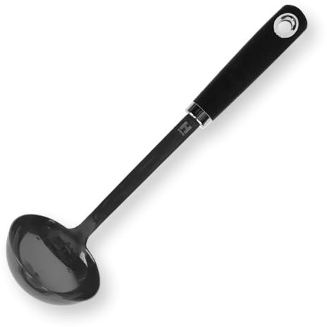 HENSSLERS® Mestolo - 32 cm, in acciaio inox, bordo profondo per porzioni precise e pulite di zuppe e salse, pratico ed elegante