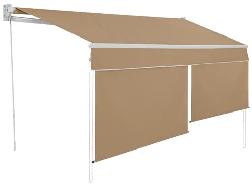 IDMarket - Manuelle Markise 4x3 m taupe Volant H.1,50 m
