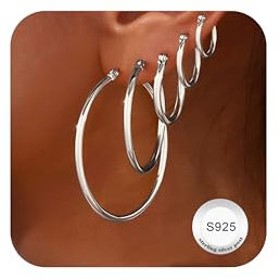 LOLIAS 5 Paar Creolen Silber 925 Ohrringe Silber Hypoallergen Leichte kleine mittel große Stapel ohrringe für mehrere Piercings 10/14/20/30/40mm