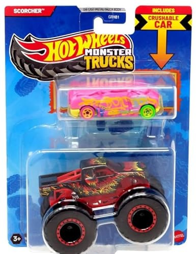 Hot Wheels Monster Trucks Scorcher, Die-Cast Fahrzeug mit knautschbarem Van Blind Sided, Maßstab 1:64