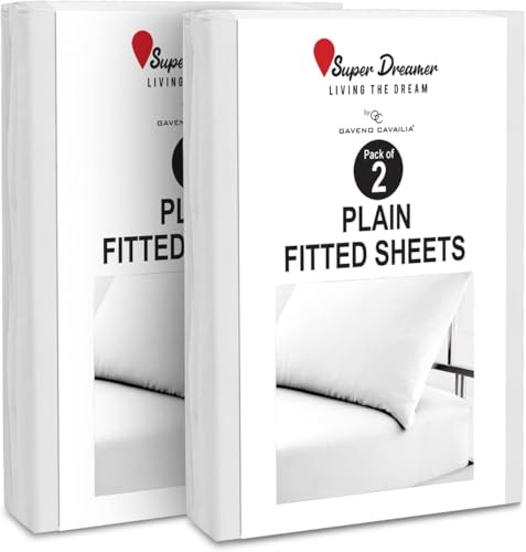 GC GAVENO CAVAILIA 2 Pack Fitted Sheet Single - Deep Pocket 25cm - Microfiber Bed Sheet (91x190 cm) - Wrinkle & Fade Resistant - Elastic Corners - Breathable & Easycare Bottom Sheet - White