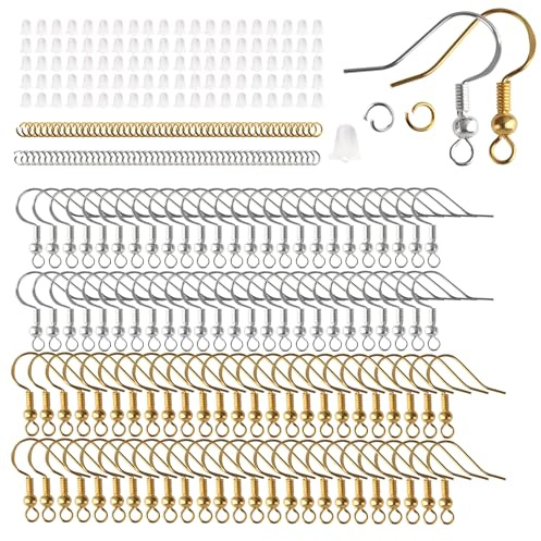 300 Stück Ohrhaken-Set Silber/Gold Mit Ohrstopper | Offene Hakenform Mit Sicherheitsöse – Einfaches öffnen Und Schließen, Sicherer Halt, Kein Verrutschen Im Ohr.