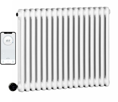 Manissa Wifi Electric 2 Column White Smart Radiator 600mm H x 812mm W | Smart WiFi Controlled, Traditional Design, 7 Day Programming, Cast Iron Type, App Compatibility, Old School Style
