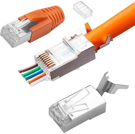 Gen 2 RJ45 Connector Cat7 Cat6A Pass Through Connectors,10 Pack Gold Plated Ethernet Connector Cable Cat7 Cat6A Network Plug 8P8C Shielded for Installation Cable with Load Bar and RJ45 Boots Cover