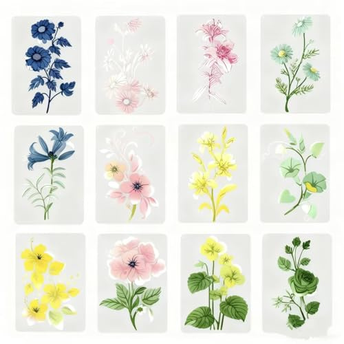 Blumenschablonen, wiederverwendbare PET-Malvorlagen für Wand, Holz, Bastelkunst, A4, 21 x 29,7 cm, 12 Stück