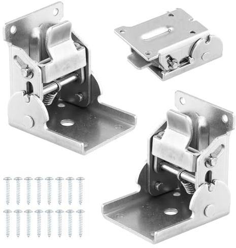 2er-Set Klappscharnier mit Arretierung aus Nickel Silver – Schwere Ausführung für Klappregal-Brackets, Tischbeine klappbar und Klapptisch Scharnier, inkl. Montageschrauben