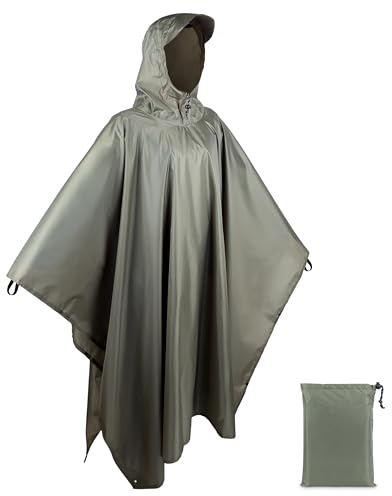 BALIGO 3-in-1 Mehrzweck Regenponcho Wasserdicht, Leicht & Schnell Trocknend | Poncho Herren & Damen, Regenjacke, Regencape mit Kapuze für Wandern Camping Jagd