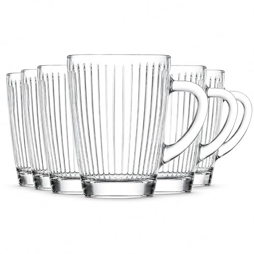 vienberg HESTIA 6er Set Teegläser mit Henkel – Elegante Kaffeegläser mit innenliegendem Rillen-Relief – Bleifreie Glastassen für Matcha, Cappuccino & Tee, Glas mit Griff (250, Milliliter)