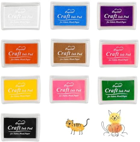 CATZUM 10 Farben Stempelkissen Kinder, Ungiftig Abwaschbar Fingerstempelfarbe, Fingerabdruck Farbe, für Papier Handwerk Stoff Scrapbook DIY (7,5 x 5,5 cm) (Bunt)