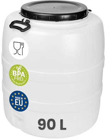 Garronda 90 L Weithalsfass Futtertonne HDPE Gärfass Wasserbehälter GD-0187 | Mit Deckel, für Wasser, Lebensmittel, Lagerung und Fermentierung, als Kunststofffass, Regenfass, Gärbehälter und Vorratsfass