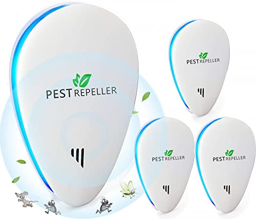Répulsif Ultrason Anti Moustiqueé, Répulsif Ultrason Souris Version pour moustiques, Souris, Fourmis, Mouches, araignées, cafards-Professionnel et Efficace (4 Paquets)
