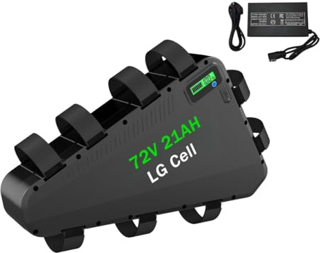 72V 21Ah E-bike Battery Pack, IP67 Waterproof Down Tube Triangle Li-ion Battery with 90A BMS, 6A Fast Charger, Compatible with 3000W Motor for Electric Bike Conversion Kit