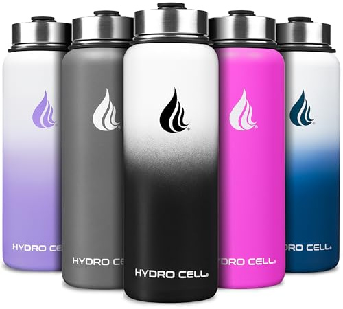 HYDRO CELL Stainless Steel Water Bottle with Straw & Wide Mouth Lids (40oz) - Keeps Liquids Perfectly Hot or Cold with Double Wall Vacuum Insulated Sweat Proof Sport Design (Black/White 40oz)