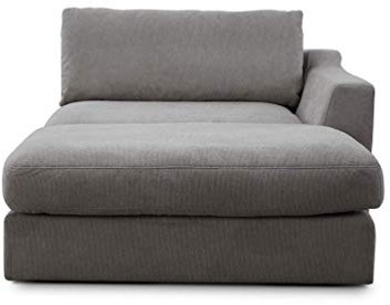CAVADORE Sofa-Modul Fiona Longchair mit Armteil rechts / XXL-Recamiere passend zur Couchgarnitur Fiona / 139 x 90 x 199 / Webstoff silbergrau