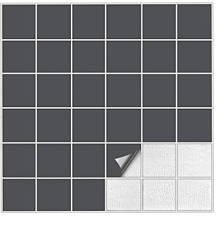 Kiwistar Fliesenaufkleber Dunkelgrau Seidenmatt - 5 x 5 cm - 25 Stück - Klebefliesen zum Überkleben von Wandfliesen - Fliesensticker für Küche Bad Fliesenmuster - selbstklebend und wasserfest