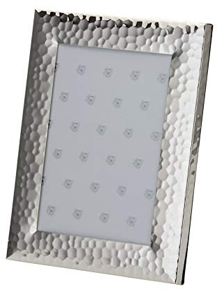 H.Bauer jun. Silberrahmen 9x13 cm - kunstvoller versilberter Bilderrahmen mit breiter gehämmerter Leiste & Glasscheibe - stilvoller Fotorahmen zum Aufstellen
