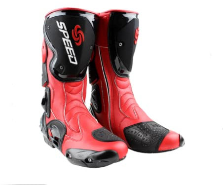 Stivali Moto da Pista Racing Professionale Antiscivolo Traspirante Impermeabile (Rosso, 40)
