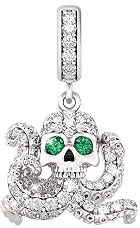 GNOCE Krake mit Schädel Kopf Anhänger Charm 925 Sterling Silber Der Ruf von Cthulhu Anhänger Charms mit Zirkonia für Armbänder Halsketten Damen