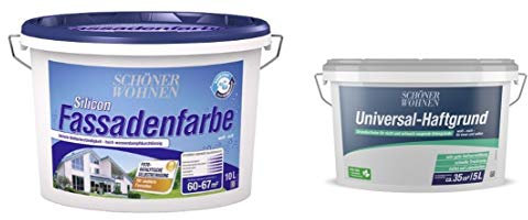 10 Liter SCHÖNER WOHNEN Siliconharz Fassadenfarbe mit 5 Liter Haftgrund auf Altanstrich