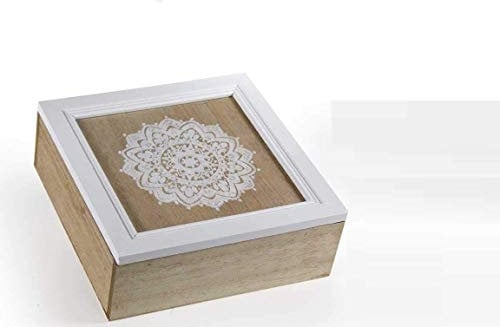 GICOS IMPORT EXPORT SRL Scatola cofanetto in legno 19 * 19 * 7 cm porta bustine the decoro indian shabby chic ILC-748288