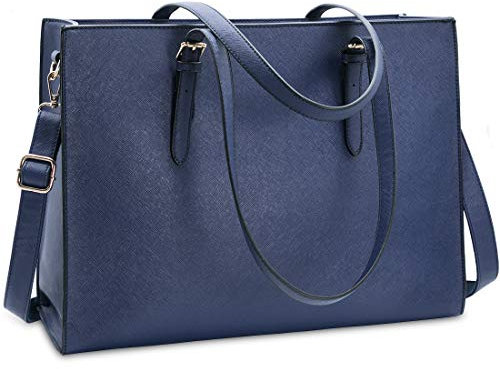 NUBILY Laptop Bags for Women 15.8 inch Large Leather Tote Bag Ladies Laptop Handbag Computer School Shoulder Bag Business Work Bag Blue