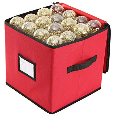 Sattiyrch Christmas Ornament Storage Box,600D Oxford Fabric Stores up-to 64 Standard Holiday Ornaments Holder,12 x 12 Inch 4 Layer Xmas Storage Containers