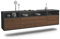 Lowboard Durham hängend (180x49x35cm) Korpus anthrazit matt - Front Holz-Design Walnuss - Push to Open