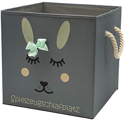 Sappralot Kids - Hase Aufbewahrungsbox grau für Kinder, Baby Aufbewahrungskorb, schöne praktische Spielzeugkiste für jedes Kinderzimmer, kompatibel mit IKEA Kallax Regale (33x33x33), Hase (Mint)