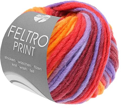 LANA GROSSA Feltro Print | Filzgarn für Kreativhandwerk, hochwertige Wolle zum Nass- und Trockenfilzen | Handstrickgarn aus 100% Schurwolle | 50g Wolle zum Stricken & Häkeln | 50m FB 388