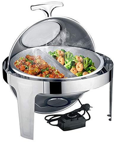 DBMGB 6L Chafing Dish Scaldavivande Round, Contenitore Termico per Alimenti Acciaio Inox con Coperchio a Vista per Buffet e Feste, 49 * 49 * 46cm