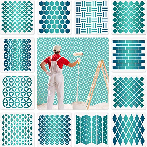 12 Sets Geometrische Waben Schablonen Kunst Mal Vorlagen Schablonen für Scrapbooking Zeichnung Verfolgung DIY Möbel Wand Boden Dekor (11,8 x 11,8 Zoll)
