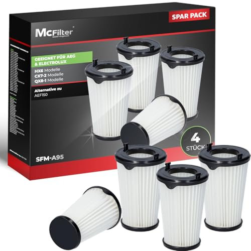 McFilter I 4x Filter kompatibel mit AEG CX7 und QX8, MX7-7000 Staubsauger, Ersatz für HEPA-Filter AEF150 Akkusauger Ergorapido CX7 Animal X Flexibility Animal X Power CX7-2-45an CX7-2-i360 CX7-2-s360
