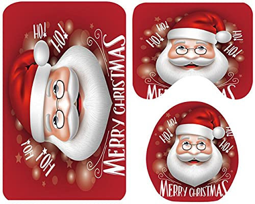ZESLIV 3Tlg Set Badematte Weihnachten Deko Weihnachtsmann Badvorleger Toilettenmatte Badgarnitur rutschfest Badteppich Badezimmerteppich Deckelbezug WC-Vorleger mit Ausschnitt rutschfest Waschbar