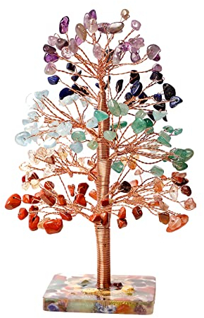 Milakoo Albero della vita fatto a mano Deco Money Tree feng shui Chakra Lucky Tree con pietra burattata Chakra