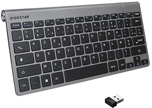 Zienstar-2.4Ghz Clavier sans Fils (AZERTY) avec Récepteur USB pour Ordinateur,Ordinateur Portable,Boîtier TV et Téléviseur Intelligent (Gris)