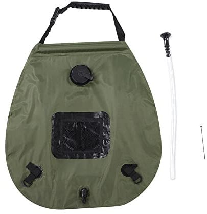 Sac de douche de camping vert foncé, TOTMOX 20L Sac chauffant pour douche extérieure solaire pour camping, randonnée, voyage, montagne, sac de douche de grande capacité avec indicateur de température