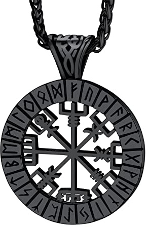 Bandmax Wikinger Halskette für Herren Edelstahl Runenanhänger Wasserdicht | Kette mit Runen Keltischer Knoten/Dreieck/Kompass Anhänger, Silber/Schwarz, Viking Schmuck für Männer Frauen