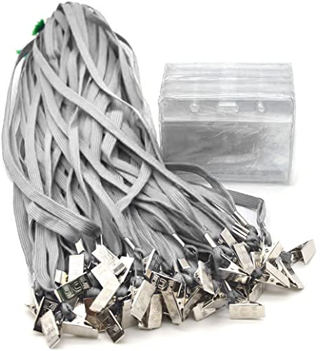 50 Stück Namensschilder mit Schlüsselband-Ausweishalter Horizontal wasserdichter Kunststoff-Ausweishalter Lanyards Namensschilder (grau)